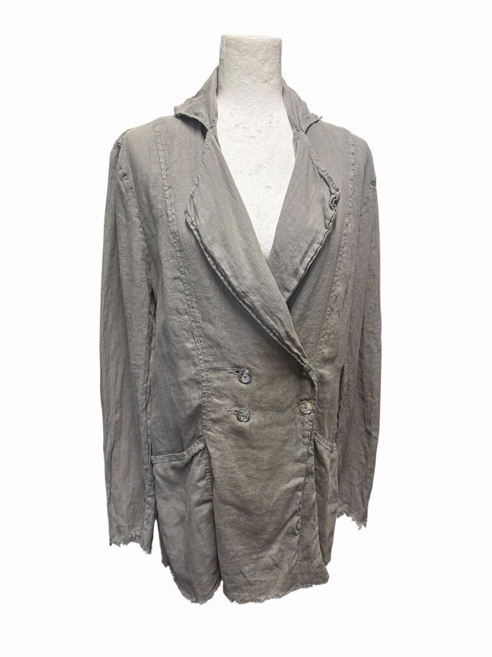 Jaga Lightweight Linen Blazer Gray Raw Hem Lagenlook Slouchy Boho Indie USA 6